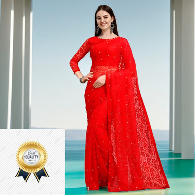 Amavii Embellished Bollywood Net Saree(Red)