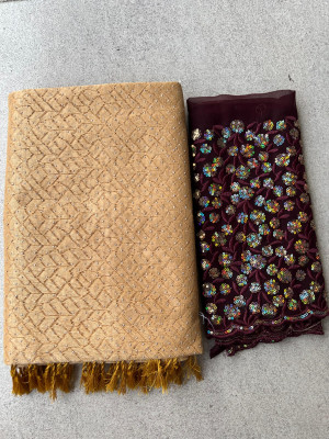 MALAVIYA FASHION Embroidered, Embellished Bollywood Net Saree(Multicolor, Beige)