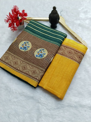 Gajal Printed Bollywood Linen, Cotton Linen Saree(Green)