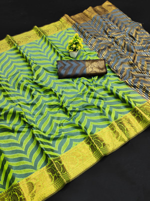 Bansari Textiles Woven Banarasi Jacquard, Cotton Silk Saree(Green)
