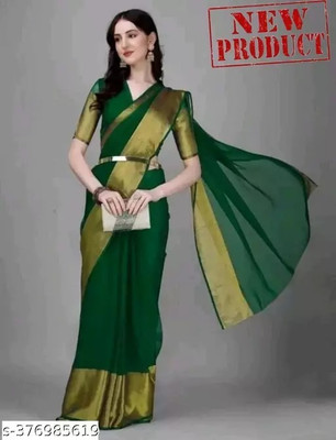Vragi Solid/Plain Bollywood Chiffon Saree(Green)
