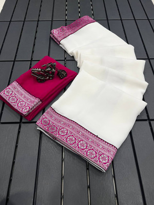 MM VENTURE Solid/Plain Bhagalpuri Georgette Saree(Pack of 2, Black)