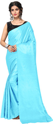 Shrilaxmisari Solid/Plain Bollywood Satin Saree(Light Blue)