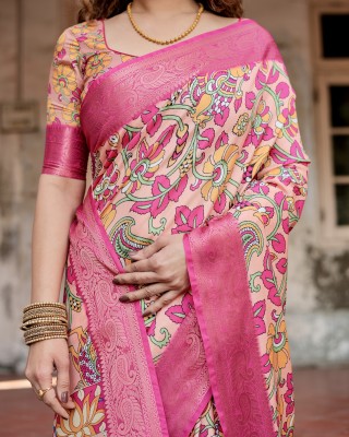 maharani couture Digital Print Kalamkari Cotton Silk Saree(Pink)