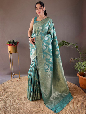 Julee Embellished Banarasi Jacquard Saree(Light Blue)
