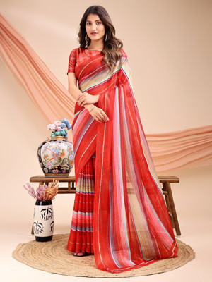 VIBHAGYAA Printed Daily Wear Chiffon Saree(Pack of 2, Red)