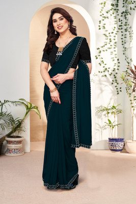 HIJA TRENDZ Embellished, Solid/Plain Bollywood Georgette Saree(Blue)