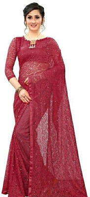 SAREEYA16 Floral Print Bollywood Net Saree(Maroon)