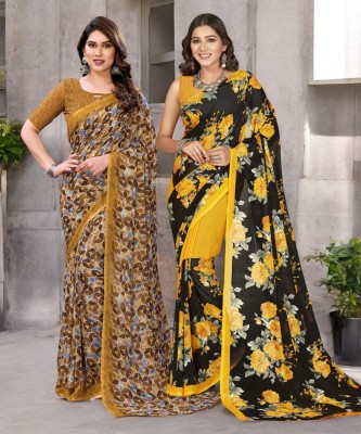 HouseOfCommon Printed Bollywood Georgette Saree(Pack of 2, Multicolor)