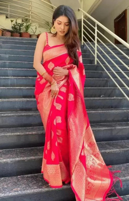 Suali Woven Kanjivaram Pure Silk Saree(Pink)
