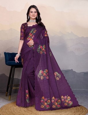 Divastri Self Design, Printed Arani Pattu Art Silk Saree(Purple)