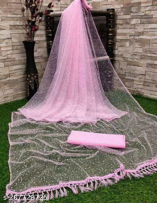 KRIVITY Self Design Bollywood Net Saree(Pink)