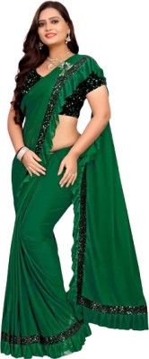 Memsaab Creation Solid/Plain Bollywood Lycra Blend Saree(Green)