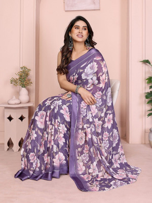ROOP SUNDARI SAREES Floral Print Daily Wear Pure Silk Saree(Purple)