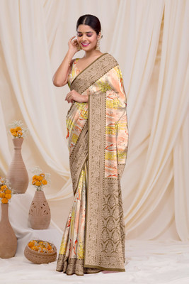 DHARMRAJ ENTERPRISE Printed Banarasi Crepe Saree(White)