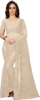 CLARAFASHION Embroidered Bollywood Net Saree(Beige)