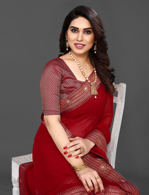 TRINITI FAB Embroidered Bollywood Georgette Saree(Red)