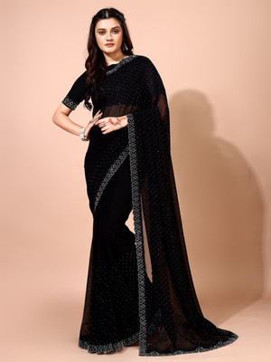 VIBHAGYAA Embellished Bollywood Chiffon Saree(Black)