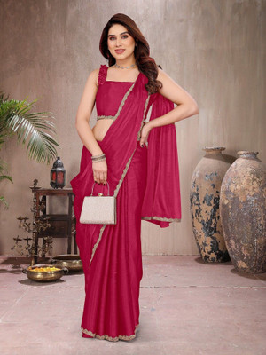 RAJESHWAR FASHION Embellished Bollywood Tissue, Silk Blend Saree(Pink)