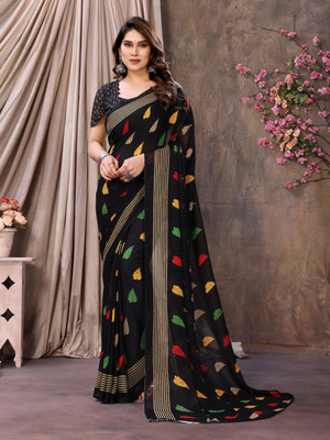 AAI LAXMI CREATION Digital Print, Printed Daily Wear Georgette Saree(Black)