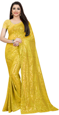 Clemira Embroidered Bollywood Georgette Saree(Yellow)
