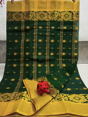 PUJA SHAREE CENTRE Self Design Tant Pure Cotton Saree(Dark Green)