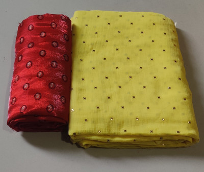 mamtasaree Polka Print Daily Wear Net, Chiffon Saree(Yellow)