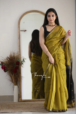 WOMENELEGENCE Woven Banarasi Cotton Silk Saree(Light Green)