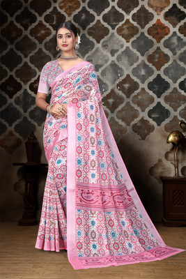 HENVI ENTERPRISE Printed, Woven Bollywood Cotton Linen Saree(Multicolor)