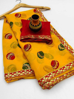 S.R.TEXTILES Printed Bandhani Georgette Saree(Yellow, Multicolor)