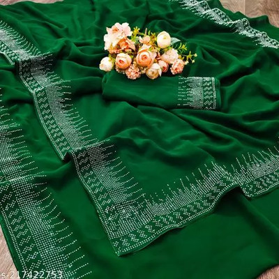 RB studio Solid/Plain Bollywood Georgette Saree(Green)