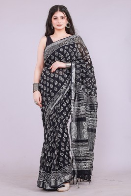 Nivanya Hub Printed Daily Wear Pure Cotton Saree(Black)