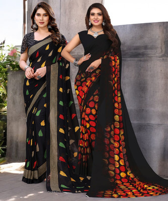 HouseOfCommon Printed Bollywood Georgette Saree(Pack of 2, Multicolor)