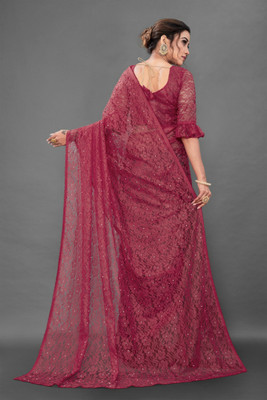 SwiftStyle Solid/Plain Daily Wear Net Saree(Maroon)