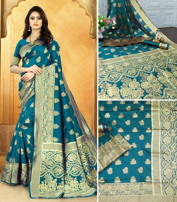 tapovan fashion Embellished, Self Design, Woven Kanjivaram Silk Blend, Jacquard Saree(Light Green)