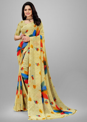 Sitanjali Floral Print Daily Wear Georgette Saree(Mustard)