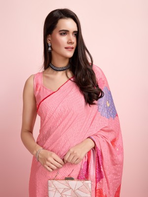 RekhaManiyar Geometric Print, Embroidered Bollywood Silk Blend Saree(Pink)