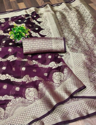 Harshiv Textile Self Design Kanjivaram Art Silk Saree(Purple)