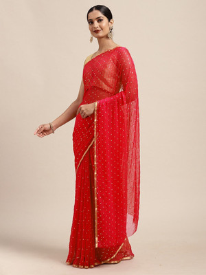 mamtasaree Embroidered Daily Wear Net, Chiffon Saree(Red)