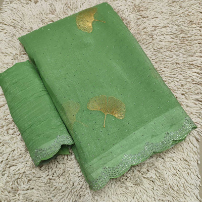 Geeta Store Printed Banarasi Chiffon Saree(Green)