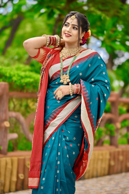 AJMERA FAISHON Temple Border Sambalpuri Cotton Blend Saree(Multicolor)