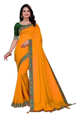 WavySnugsy Printed Assam Silk Pure Silk Saree(Yellow)