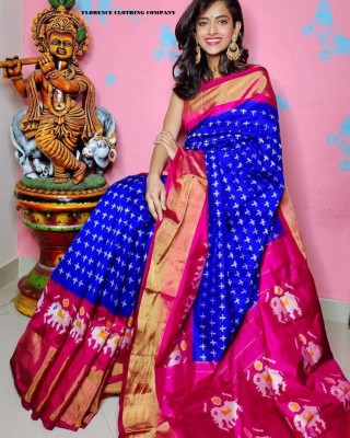 Saadhvi Printed Bandhani Cotton Blend Saree(Blue)