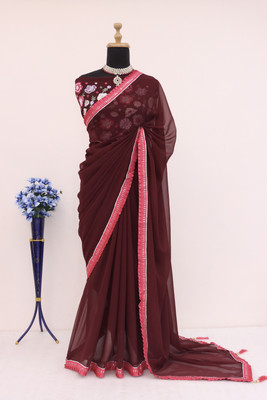 PIYA DESIGNER Embroidered Maheshwari Georgette Saree(Maroon)