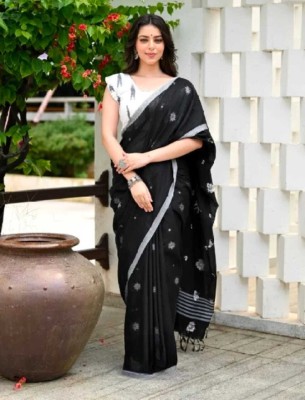 Dixon Woven Handloom Handloom Cotton Jute Saree(Black)