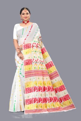 SOMVATI Woven Jamdani Jacquard Saree(White)