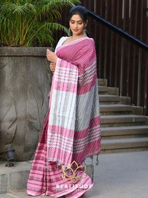 HouseOfCommon Woven Handloom Cotton Silk Saree(Pink)