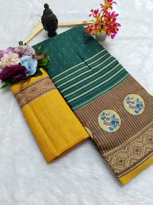 Gajal Printed Kanjivaram Cotton Linen, Pure Cotton Saree(Green)