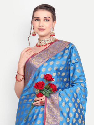 jayant creation Woven Daily Wear Silk Blend Saree(Light Blue)