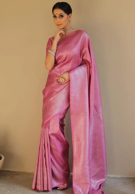 RUCHAA FASHION Woven Banarasi Silk Blend Saree(Pink)